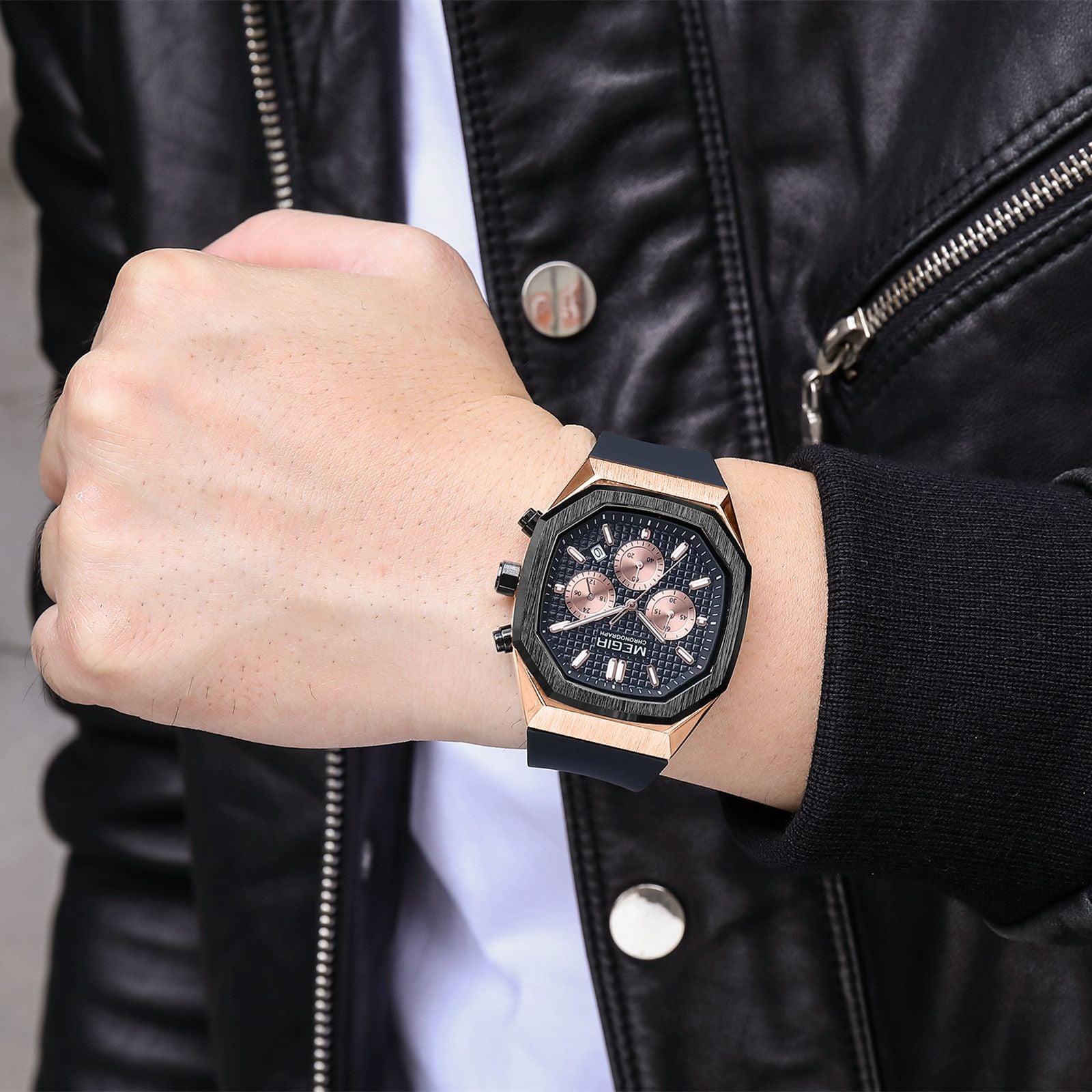 MEGIR Fashion Sport Military Watches for Men Luxury Quartz Wristwatch Silicone Strap Waterproof Date Clock 24-hour Reloj Hombre 2215