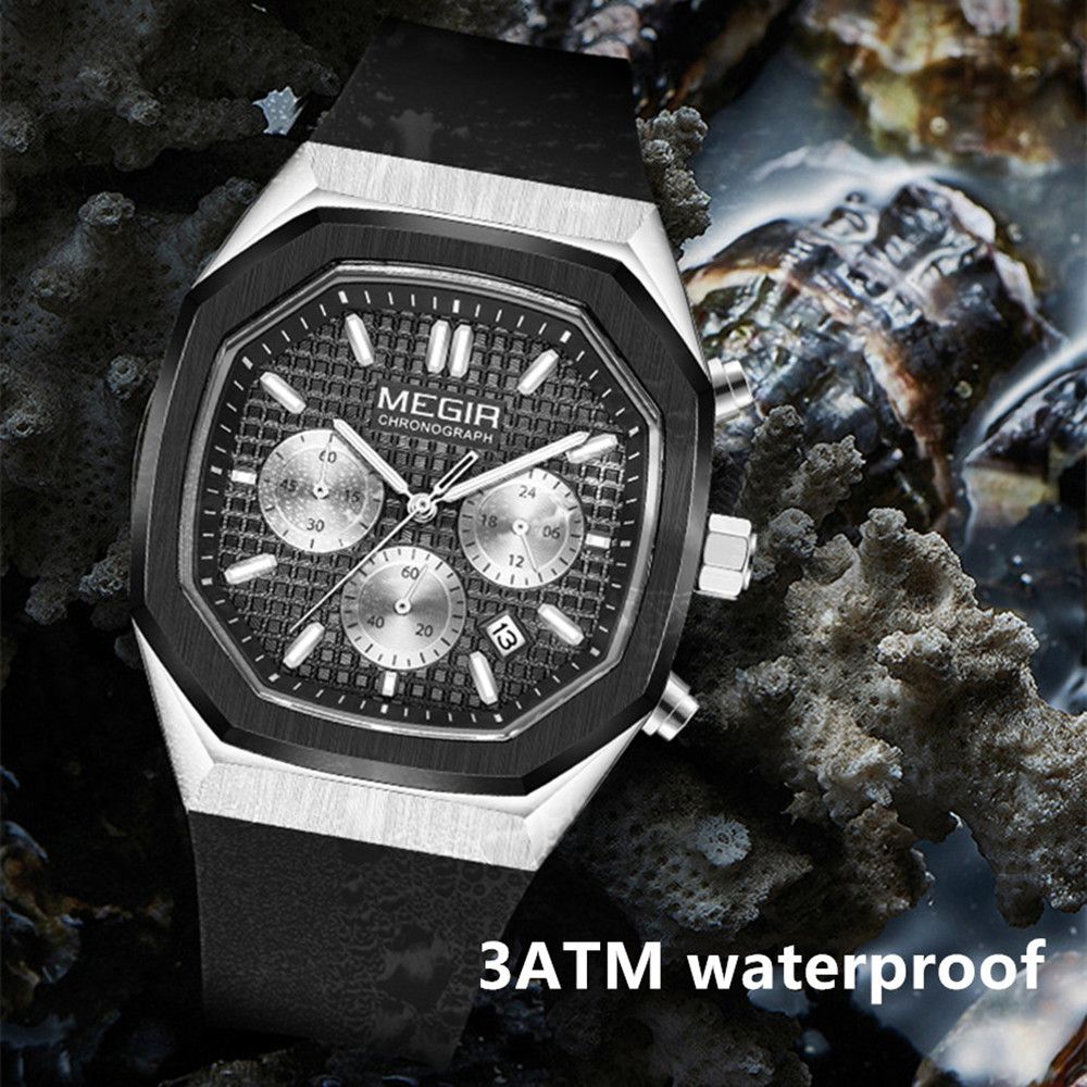 MEGIR Fashion Sport Military Watches for Men Luxury Quartz Wristwatch Silicone Strap Waterproof Date Clock 24-hour Reloj Hombre 2215