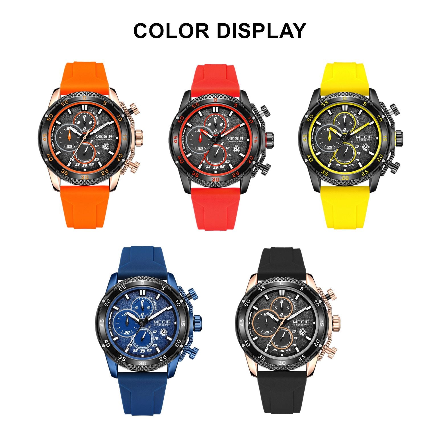 MEGIR Men's Watches Luxury Military Sport Wristwatches Waterproof Luminous Silicone Strap Quartz Chronograph Reloj Hombre 2211