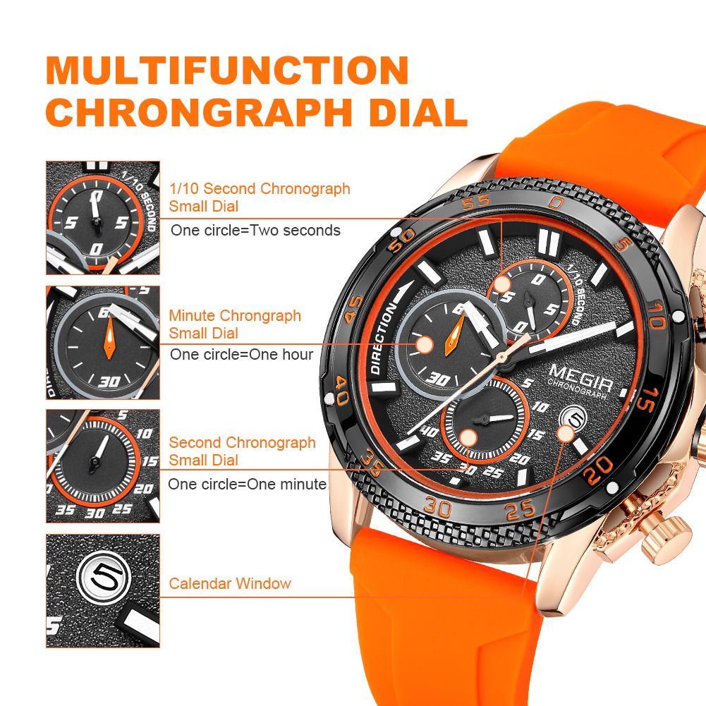 MEGIR Men's Watches Luxury Military Sport Wristwatches Waterproof Luminous Silicone Strap Quartz Chronograph Reloj Hombre 2211
