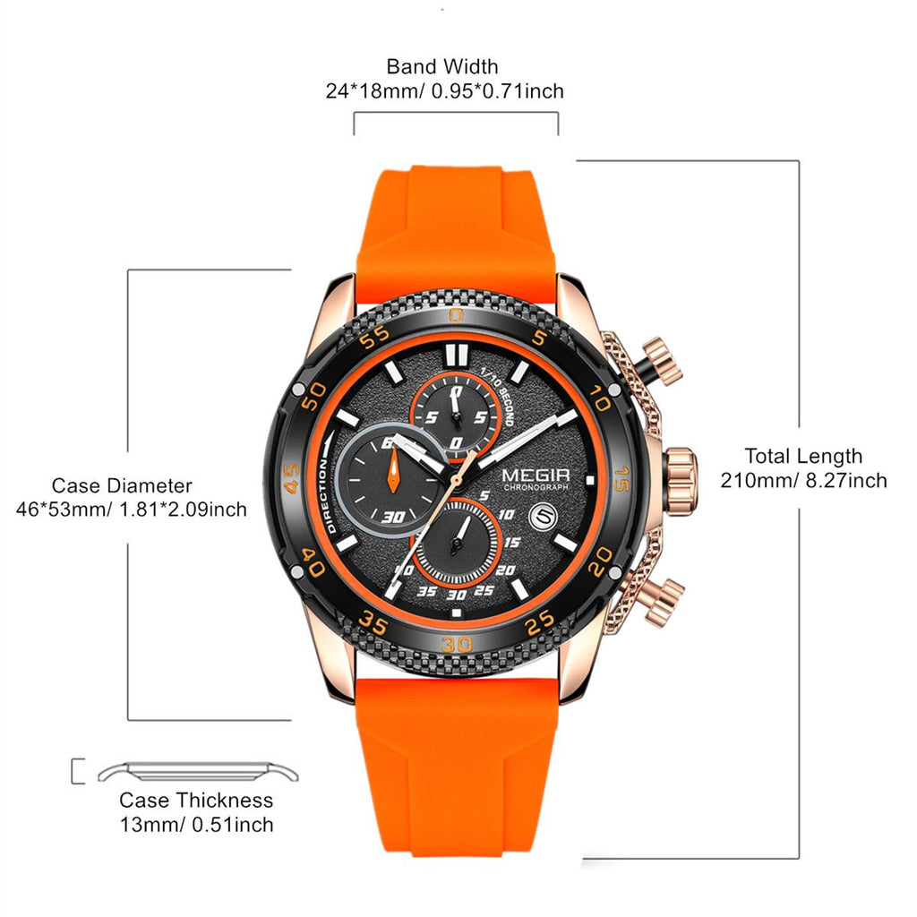 MEGIR Men's Watches Luxury Military Sport Wristwatches Waterproof Luminous Silicone Strap Quartz Chronograph Reloj Hombre 2211