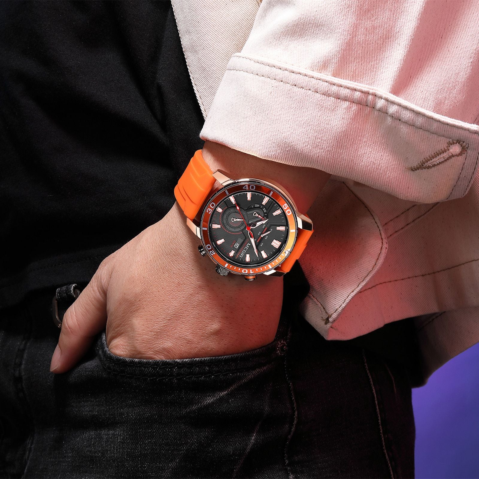 MEGIR Luxury Military Watches for Men Fashion Sport Quartz Wristwatch Waterproof Silicone Band Male Clock Chronograph with Date 2224