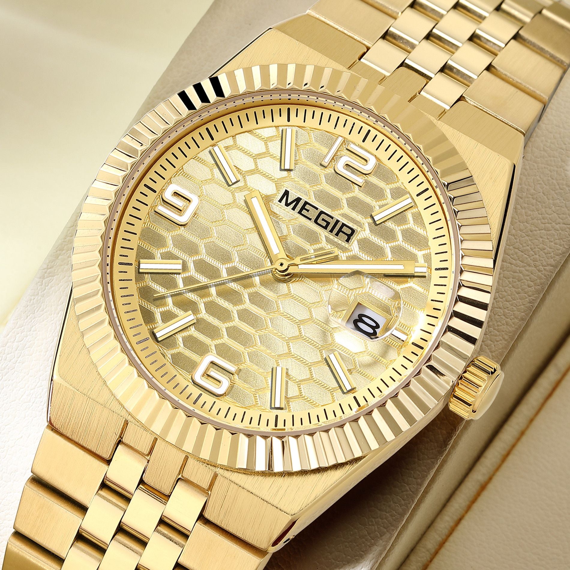 MEGIR Original Men Business Leisure Watches Stainless Steel Bracelet Quartz Wristwatch Waterproof Luminous Date Clock Reloj Hombre 1101