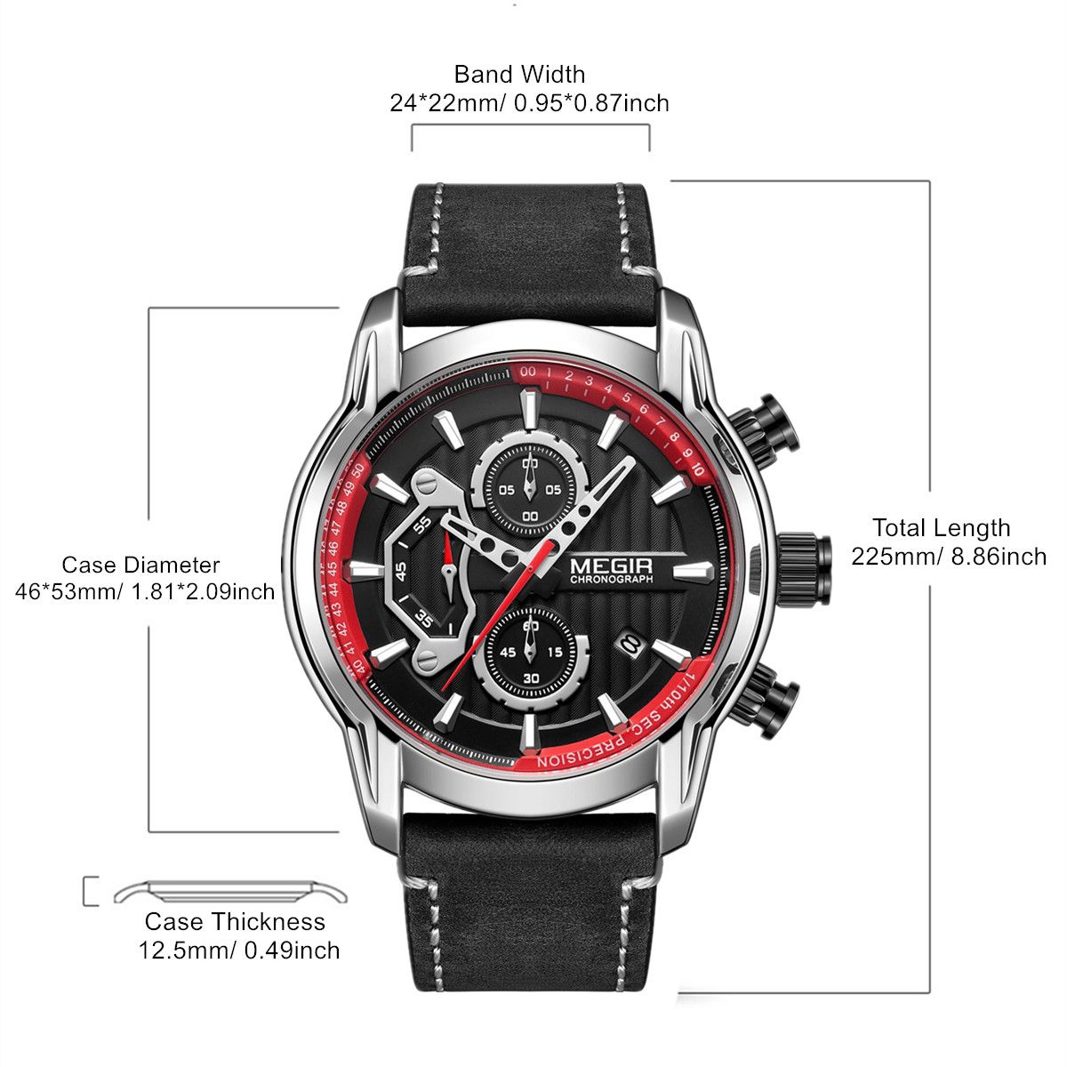 MEGIR Men's Watches Waterproof Luminous Sports Wristwatch Fashion Leather Strap Quartz Chronograph Clock Date Gift for Man 2104