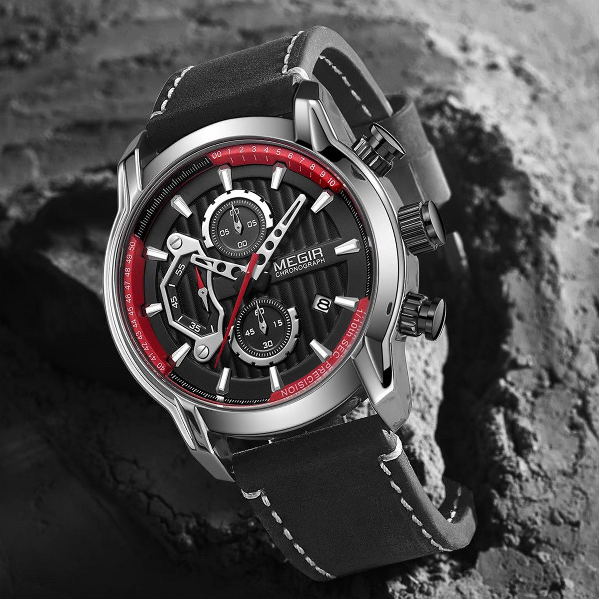 MEGIR Men's Watches Waterproof Luminous Sports Wristwatch Fashion Leather Strap Quartz Chronograph Clock Date Gift for Man 2104