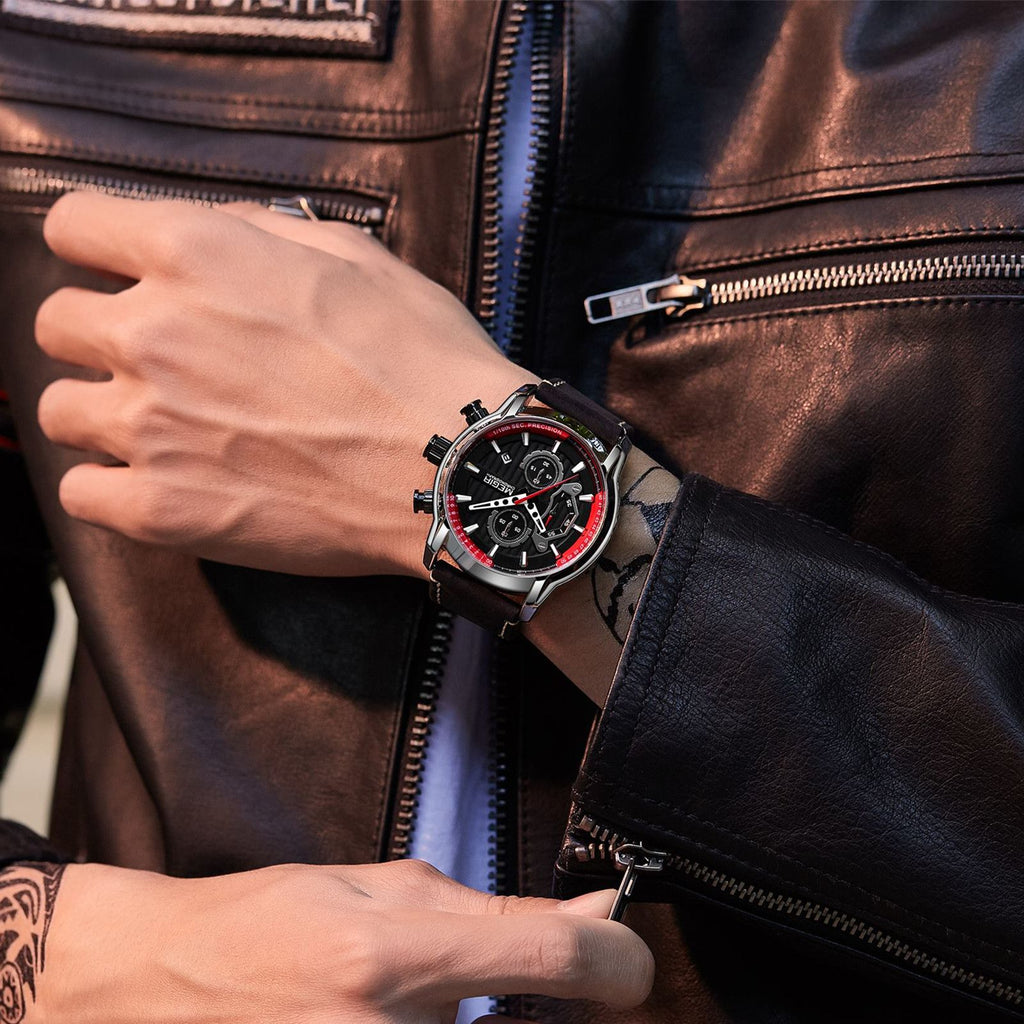 MEGIR Men's Watches Waterproof Luminous Sports Wristwatch Fashion Leather Strap Quartz Chronograph Clock Date Gift for Man 2104