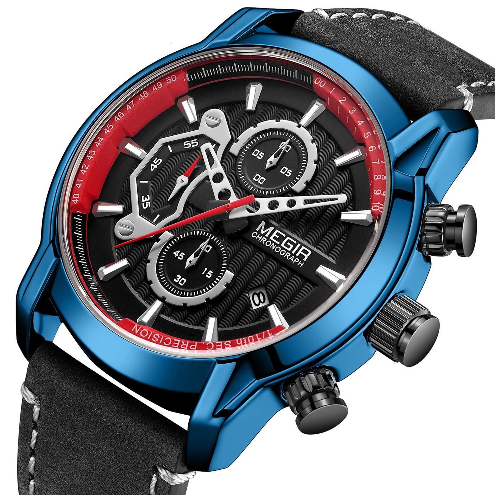 MEGIR Men's Watches Waterproof Luminous Sports Wristwatch Fashion Leather Strap Quartz Chronograph Clock Date Gift for Man 2104