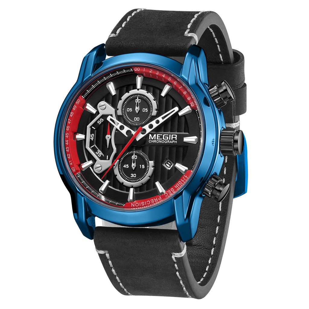 MEGIR Men's Watches Waterproof Luminous Sports Wristwatch Fashion Leather Strap Quartz Chronograph Clock Date Gift for Man 2104