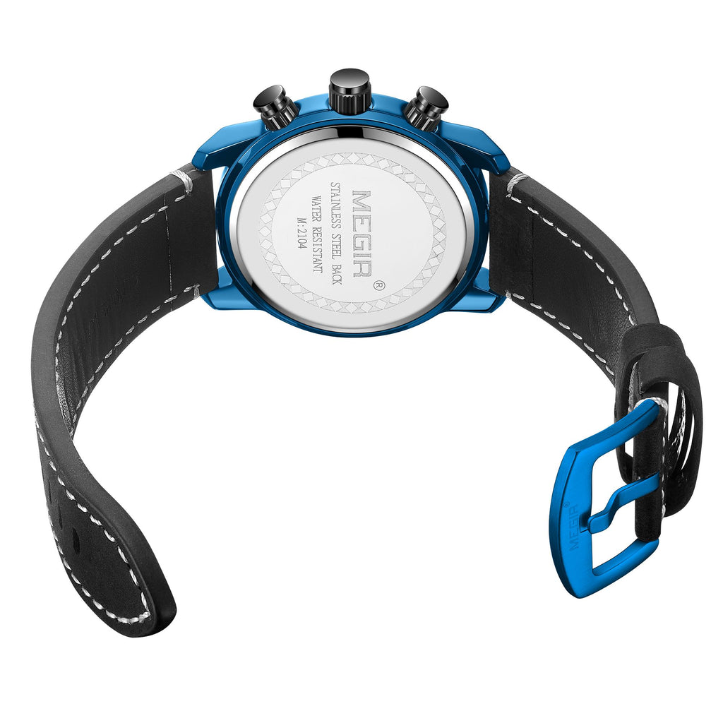 MEGIR Men's Watches Waterproof Luminous Sports Wristwatch Fashion Leather Strap Quartz Chronograph Clock Date Gift for Man 2104