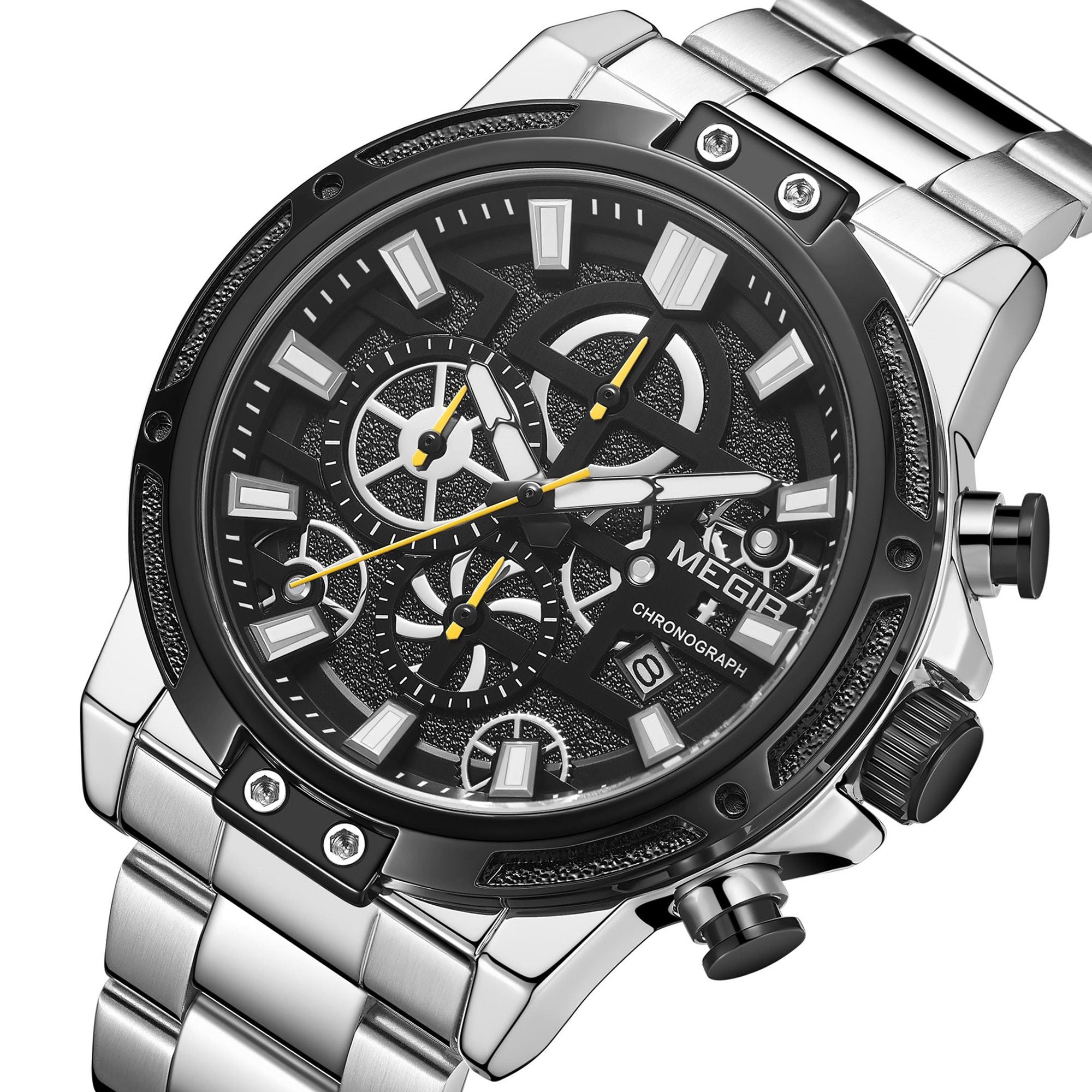 MEGIR Luxury Business Watches for Man Stainless Steel Strap Quartz Casual Wristwatch Waterproof Calendar Men Chronograph 2108