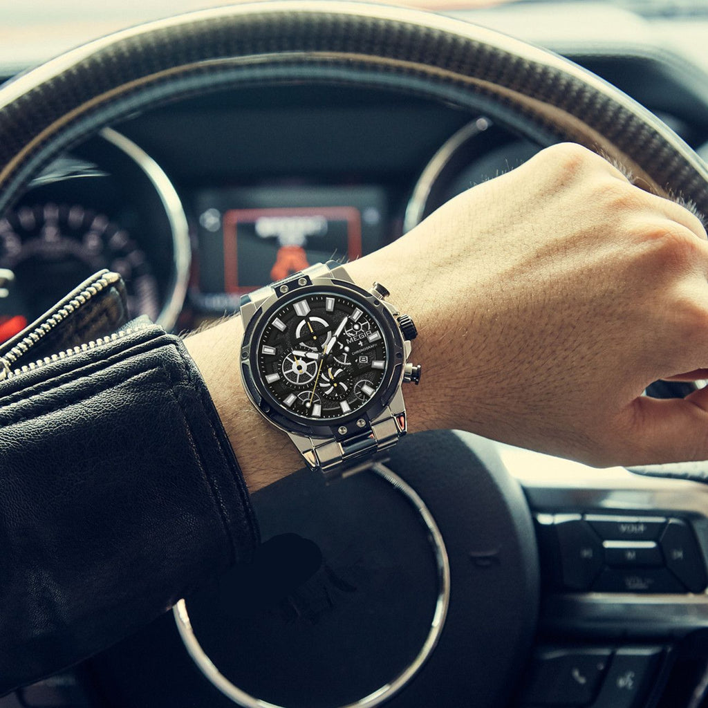 MEGIR Luxury Business Watches for Man Stainless Steel Strap Quartz Casual Wristwatch Waterproof Calendar Men Chronograph 2108