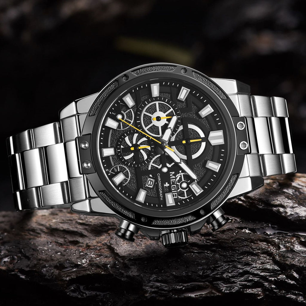 MEGIR Luxury Business Watches for Man Stainless Steel Strap Quartz Casual Wristwatch Waterproof Calendar Men Chronograph 2108