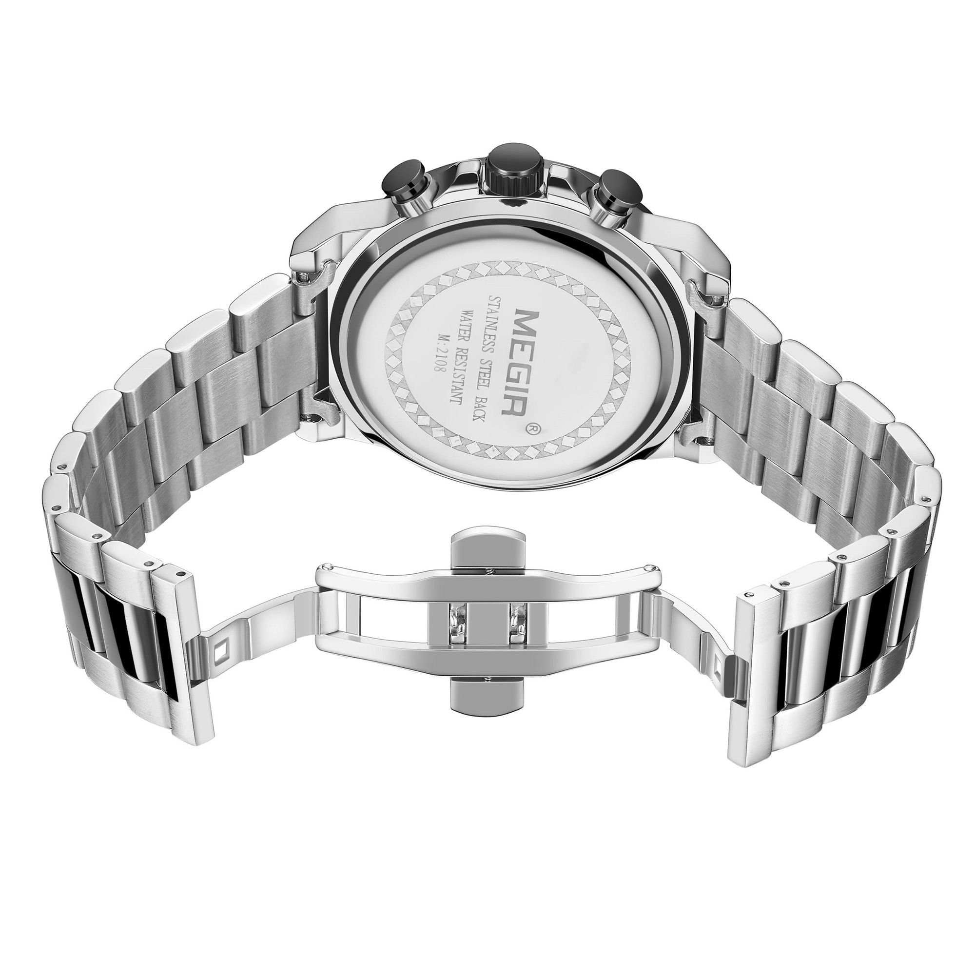 MEGIR Luxury Business Watches for Man Stainless Steel Strap Quartz Casual Wristwatch Waterproof Calendar Men Chronograph 2108