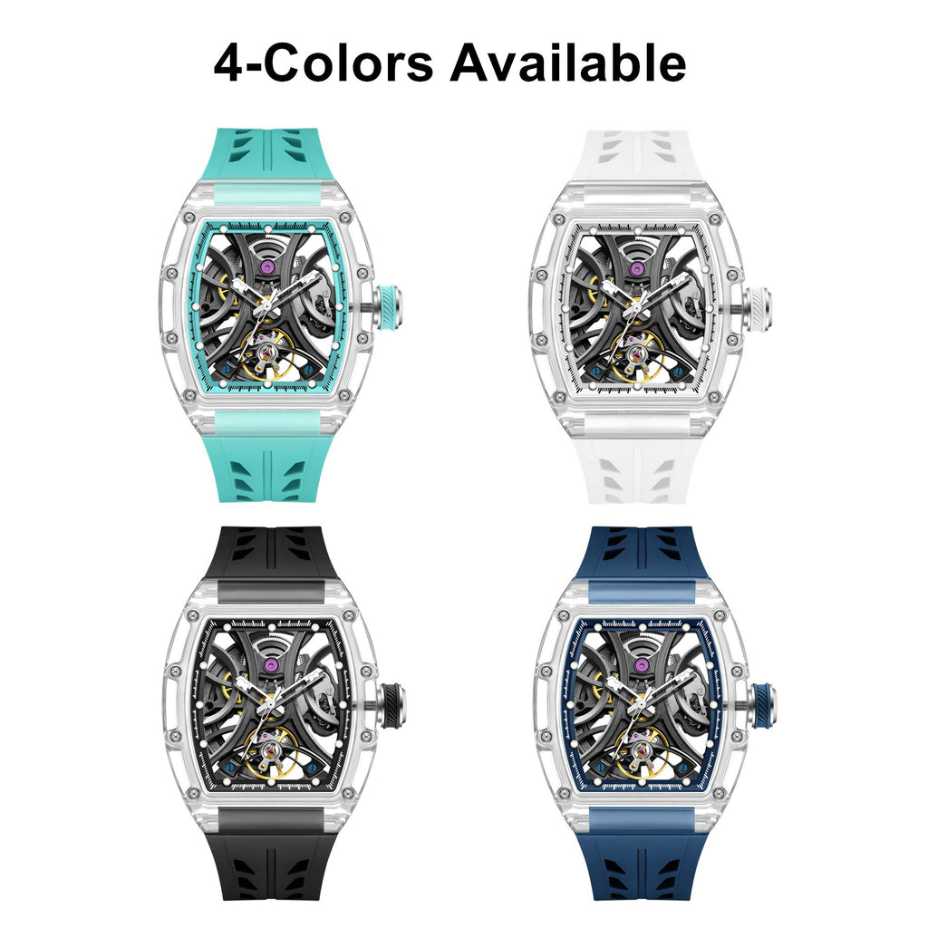 MEGIR Automatic Sport Watch for Men Transparent 43MM Hollow Dial Mechanical Movment Wristwatch Waterproof Luminous Clock 9195-11