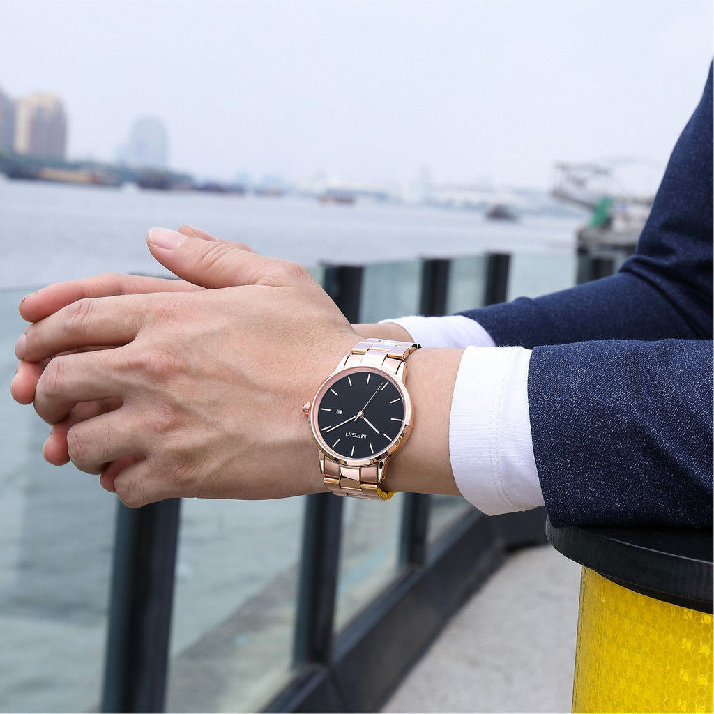 MEGIR Quartz Watch for Men Top Brand Luxury Steel Band Wristwatches Business Casual Date Clock Waterproof Relogio Masculino 2164