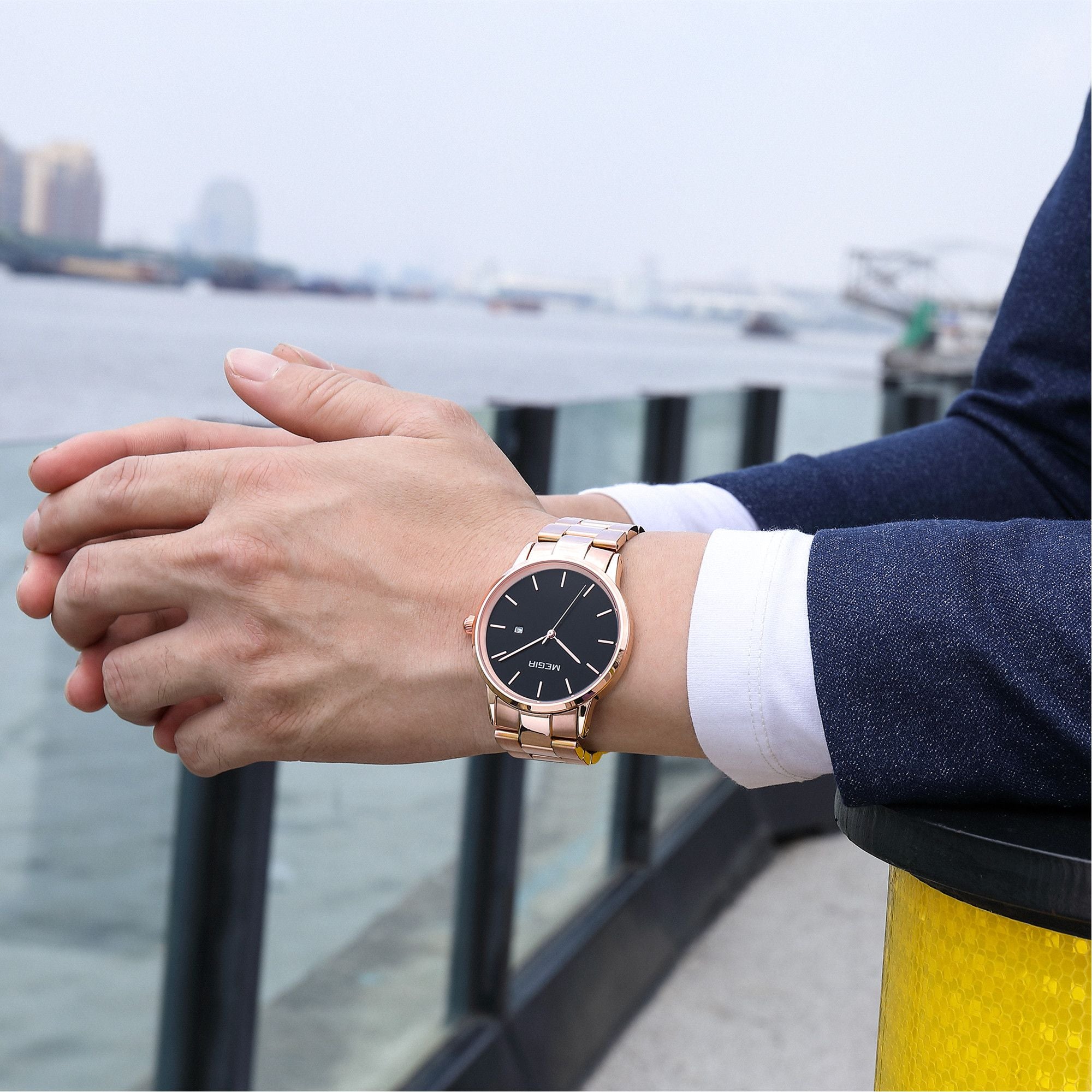 MEGIR Quartz Watch for Men Top Brand Luxury Steel Band Wristwatches Business Casual Date Clock Waterproof Relogio Masculino 2164