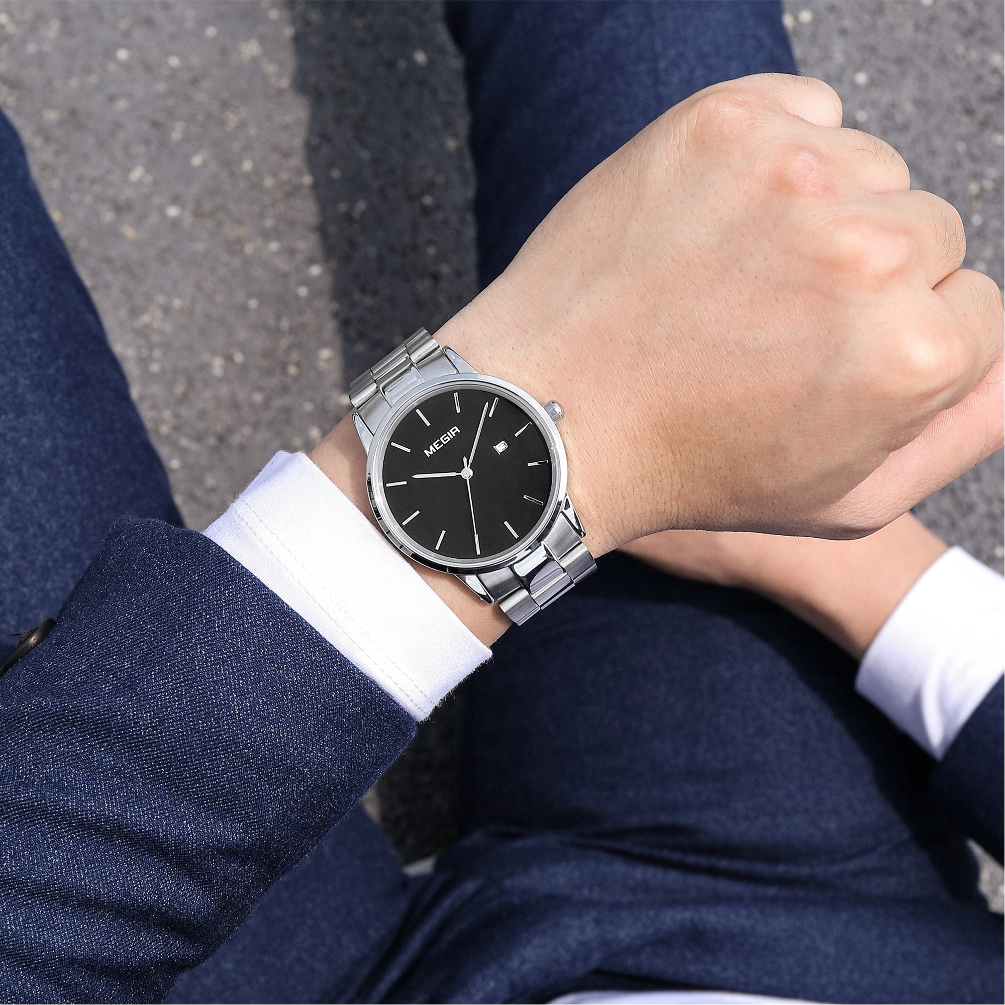 MEGIR Quartz Watch for Men Top Brand Luxury Steel Band Wristwatches Business Casual Date Clock Waterproof Relogio Masculino 2164